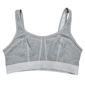 Fabletics Grey Waffle‎ Knit Sports Bra Bralette Scoop Neck Logo Band Size M